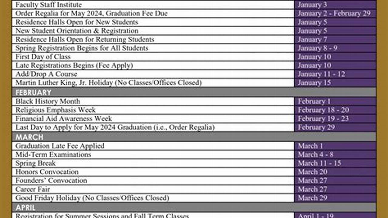 Nazareth College Spring 2024 Calendar Weekly