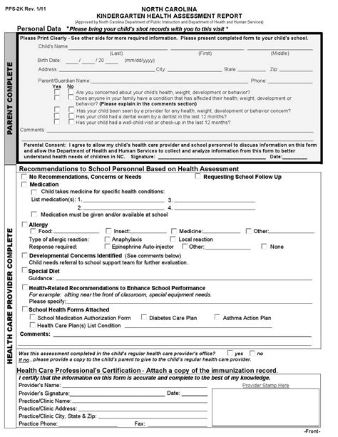 Nc Health Assessment Form