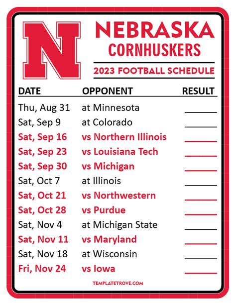 Nebraska Football Schedule 2024 Printable
