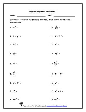 Negative Exponents Worksheet 1 Mathworksheetsland Answer Key - Fill and