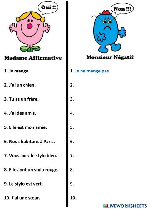 Negative French Ne Pas Worksheet