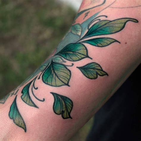 Neo Traditional Leaves Tattoo