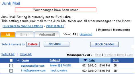 NetZero Message Center - Configuring your Junk Mail Settings 