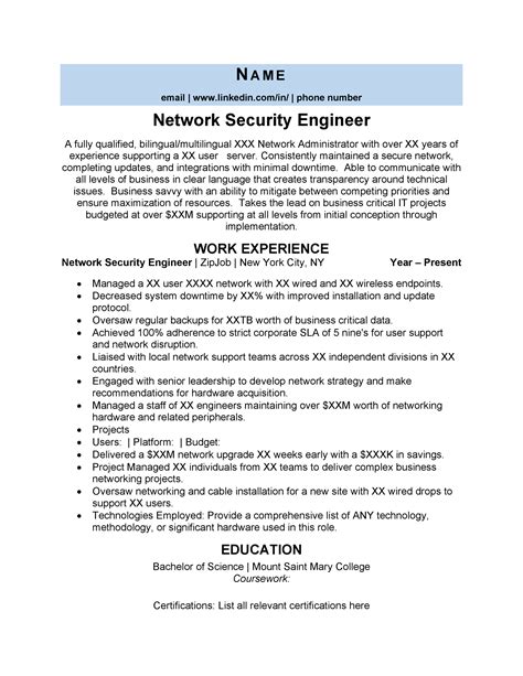 Top 5 Network Security Engineer Resume Samples in Word