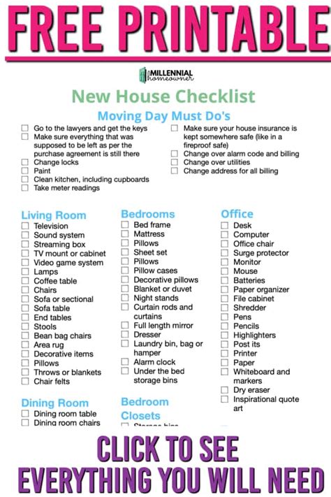 New House Checklist Printable