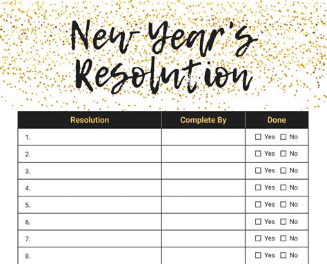 New Years Resolution Calendar