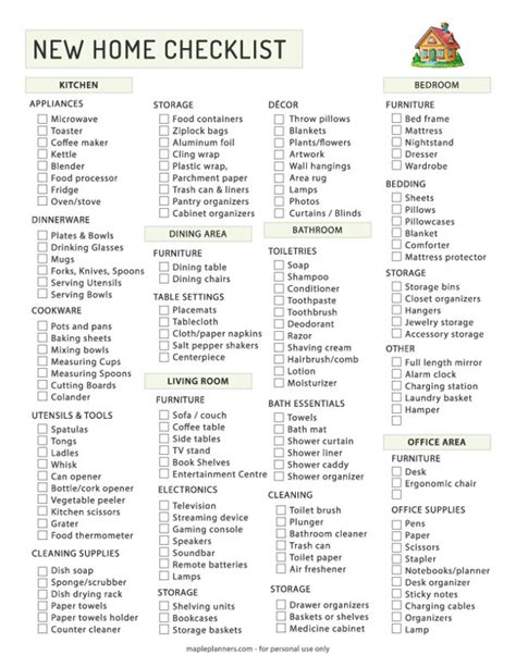 New Home Checklist Printable
