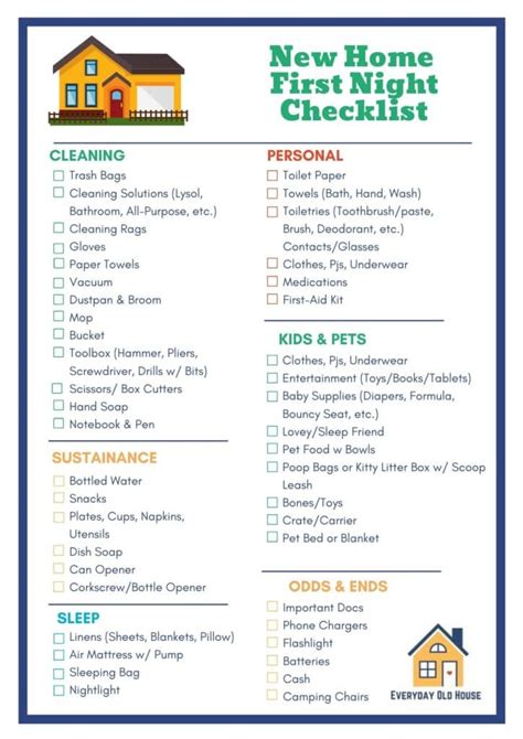 New Home Necessities Checklist Printable