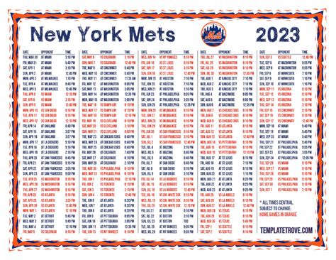 New York Mets Schedule 2023 Printable