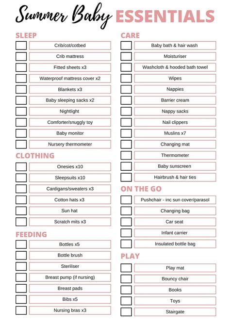 Newborn Baby Checklist Summer