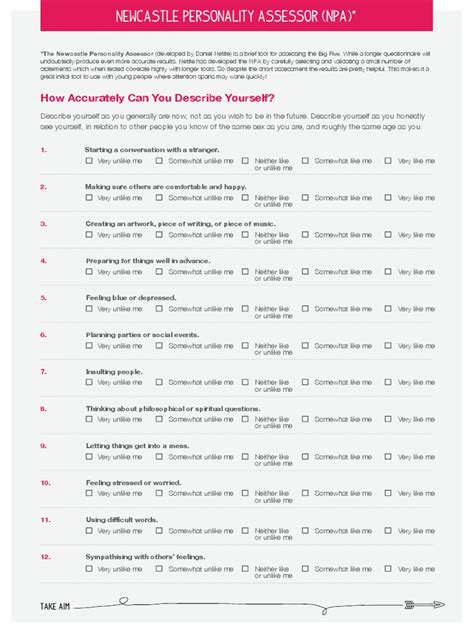 Newcastle Personality Assessor Test