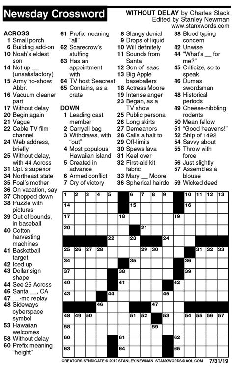 Newsday Printable Crossword Puzzles
