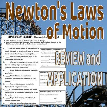 Newtons Laws of Motion Review Sheet and Application Assignment by