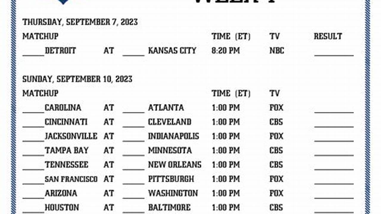 Nfl 2024 Schedule Week 1 Printable