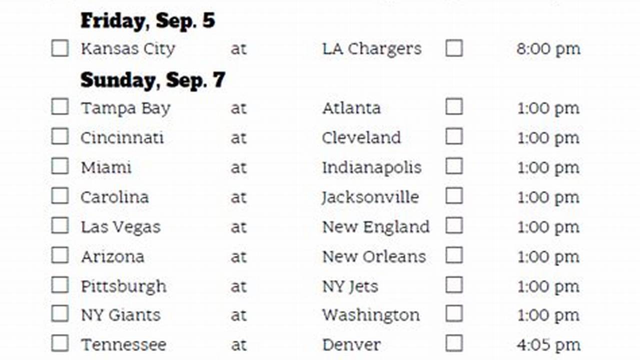 Nfl Week 1 Picks 2024 Schedule Pdf