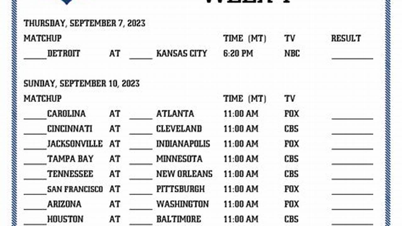 Nfl Week 1 Schedule 2024 Printable Free Pdf