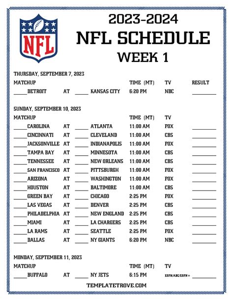 Nfl Schedule For Week Three Printable Version
