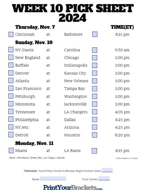 Nfl Week 10 Picks Printable