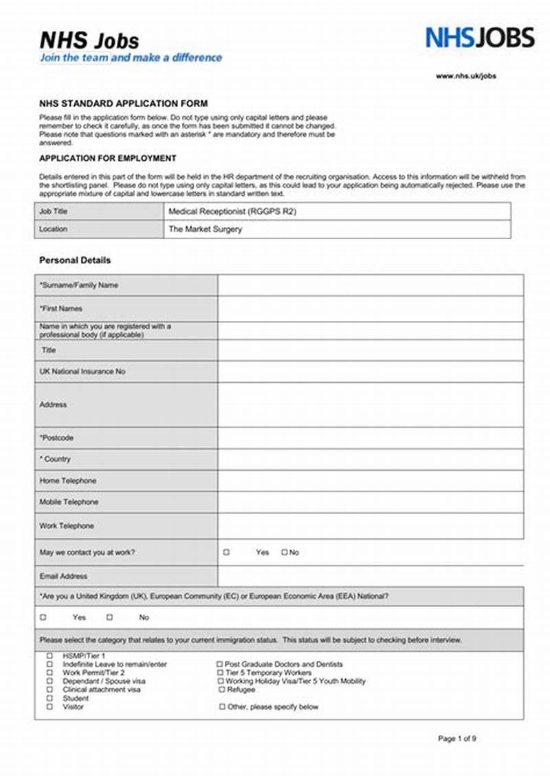 Nhs Job Application Form Example