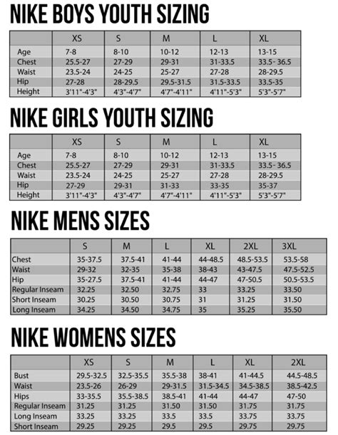 Nike Childrens Size Chart