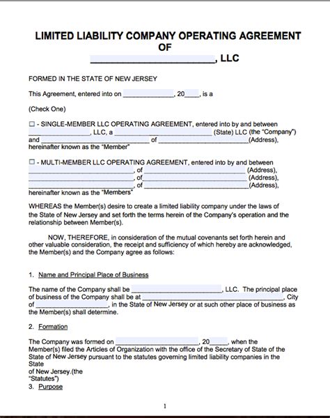 Nj Llc Operating Agreement Template