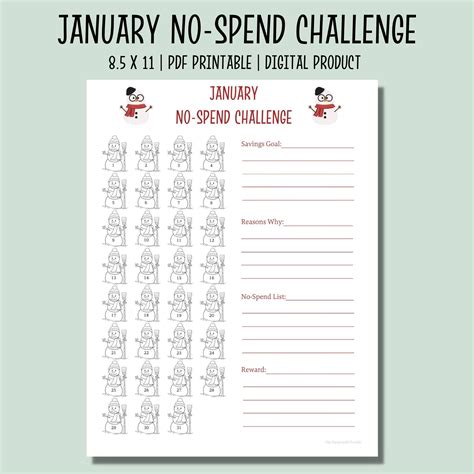 No Spend Month Challenge Printable