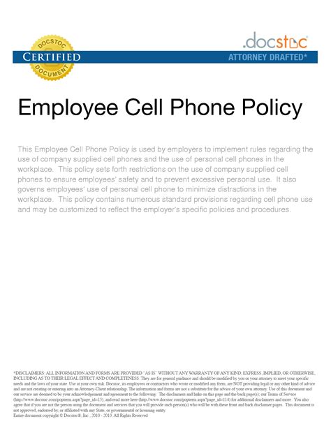 No Personal Cell Phone Use At Work Policy Template