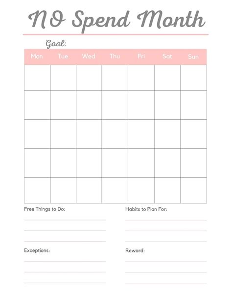 No Spend Month Printable