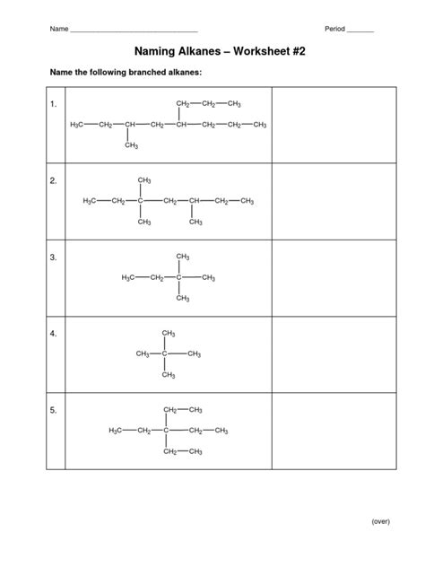 Nomenclature Of Alkanes Worksheet