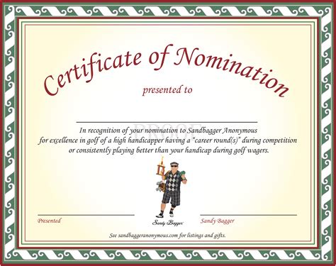 Nomination Certificate Template