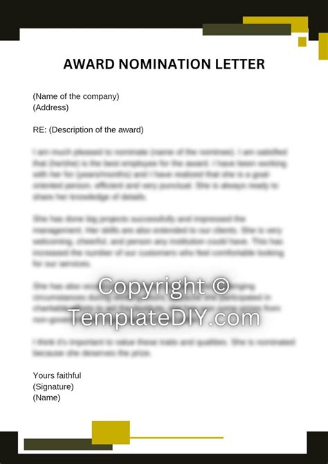 Nomination For Award Template