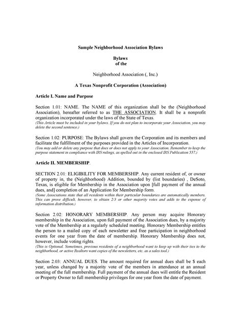 Non Profit Corporation Bylaws Template
