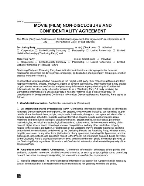 Non Disclosure Agreement Template Film Script | PDF Template