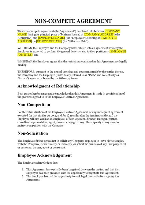 Non Compete Agreement Template 27+ Free Word, PDF Format