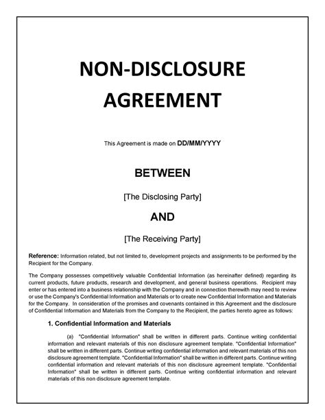 NonDisclosure Agreement Sample Free Printable Documents