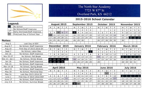 North Star Academy Calendar