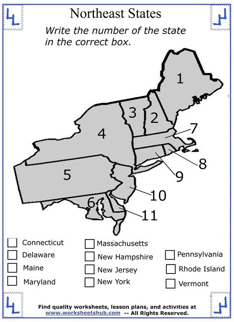 Northeast Region States And Capitals Worksheets