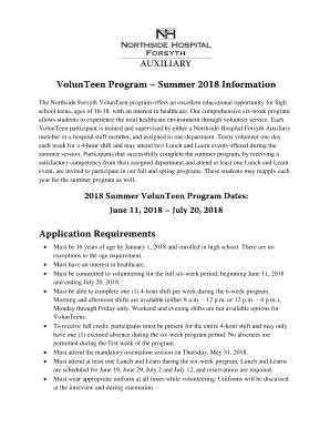 Northside Hospital Volunteen Application