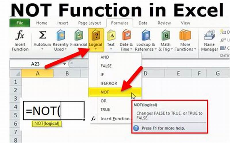 Not Function Excel