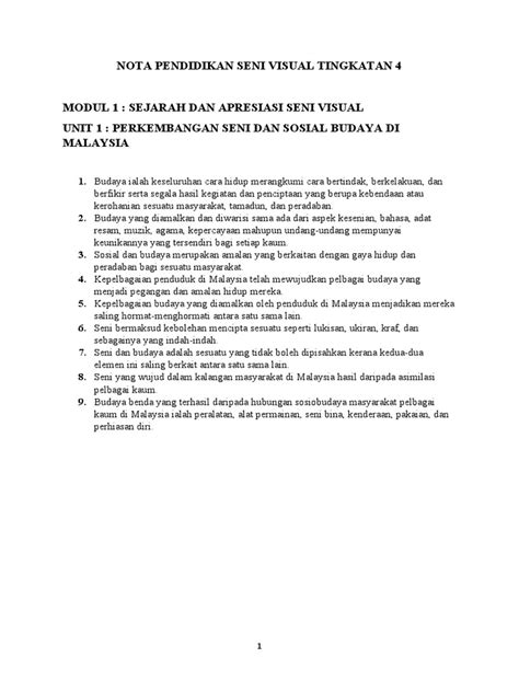 Nota Pendidikan Seni Visual Tingkatan 4