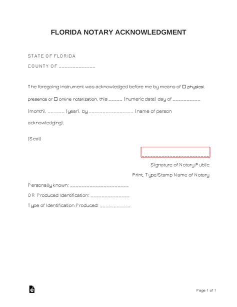 Notary Acknowledgement Florida Template