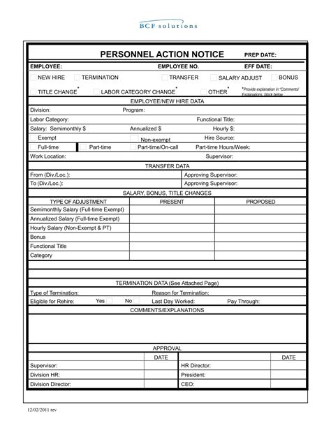 Notice Of Personnel Action Template