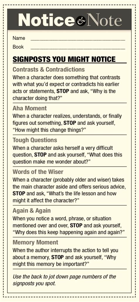 Notice And Note Signposts Worksheet