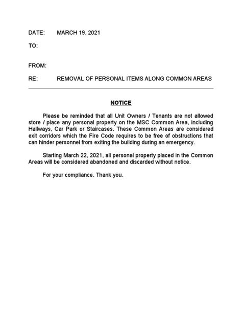 Unclutter Your Space: Understanding Notice to Remove Property from Common Areas