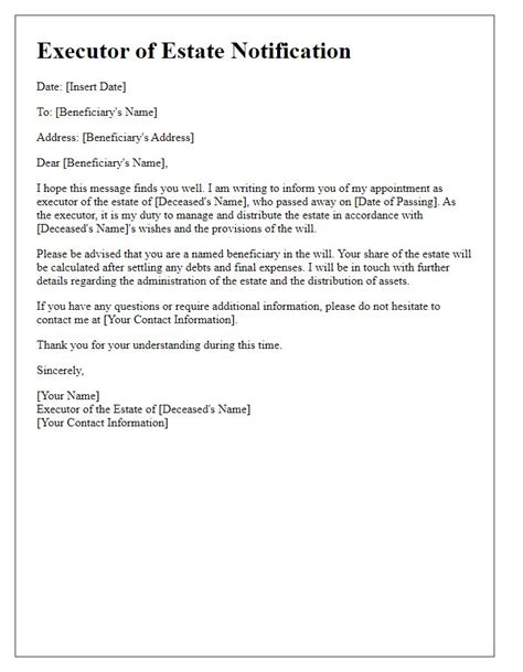 Notification by Executor or Attorney