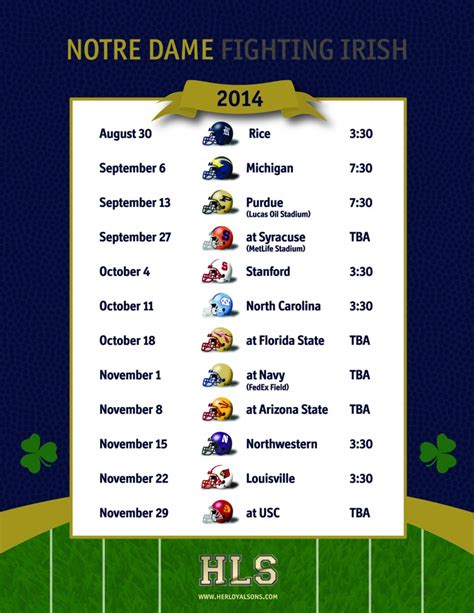 Notre Dame Football Printable Schedule
