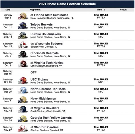 Notre Dame Football Schedule Printable