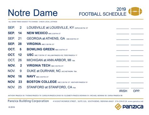 Notre Dame Printable Football Schedule 2022