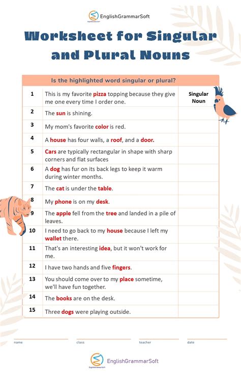 Nouns Singular And Plural Worksheets
