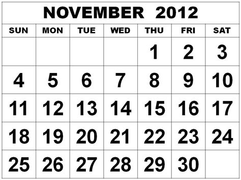 Nov 2012 Calendar